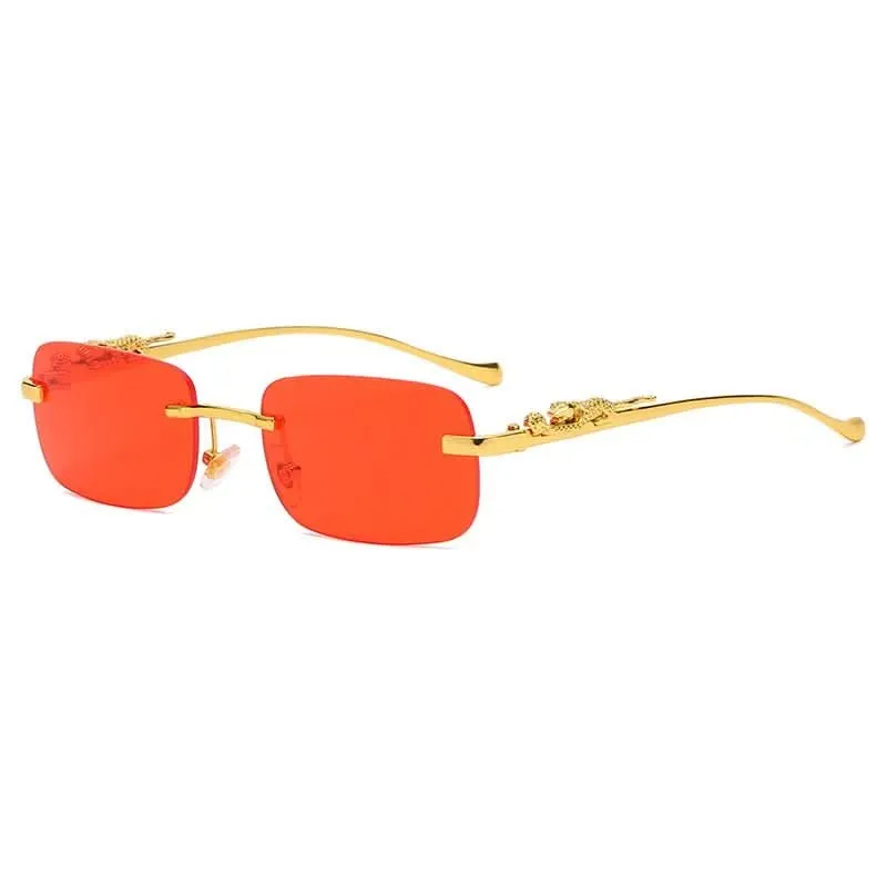 Skanto | Randlose Sonnenbrille mit Leopardenkopf-Design und UV400-Schutz