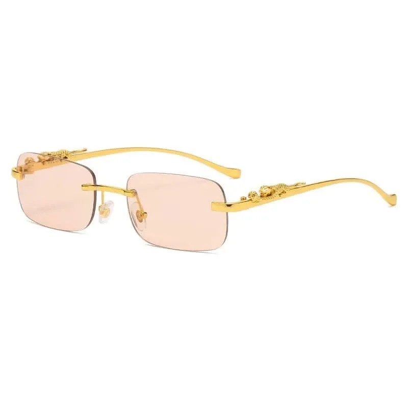 Skanto | Randlose Sonnenbrille mit Leopardenkopf-Design und UV400-Schutz