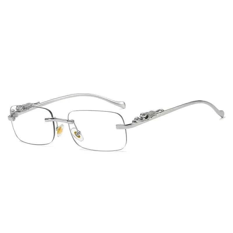 Skanto | Randlose Sonnenbrille mit Leopardenkopf-Design und UV400-Schutz