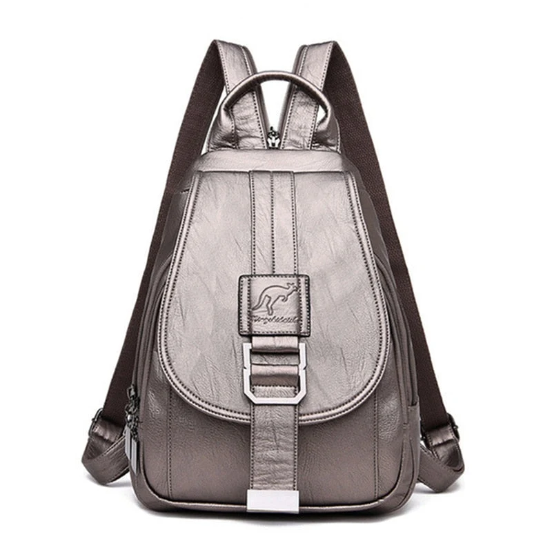 Damen-Lederrucksack mit Anti-Diebstahl-Fach und kompaktem Design | Skanto