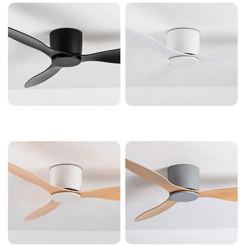 42-52 Zoll Deckenventilatoren mit DC-Motor – Fernbedienung, flache Kühlventilatoren, ohne Licht, Optionen in Weiß, Holz & Schwarz | Skanto