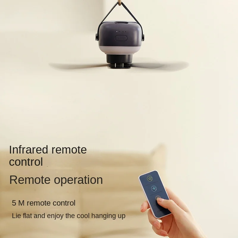 Tragbarer kabelloser Mini-Deckenventilator – USB-Ventilator mit Fernbedienung, Ständer, Nachtlicht für Zuhause, Outdoor & Camping | Skanto