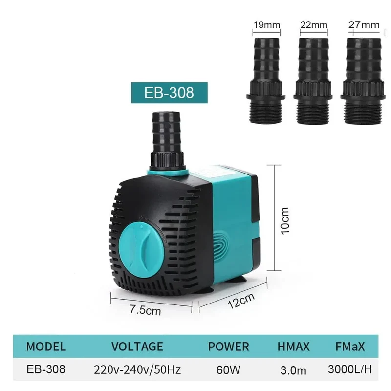 3-60W Ultra-leise Tauchwasserpumpe für Brunnen, Fischteich, Aquarium – Filterpumpe 220V-240V/110V | Skanto