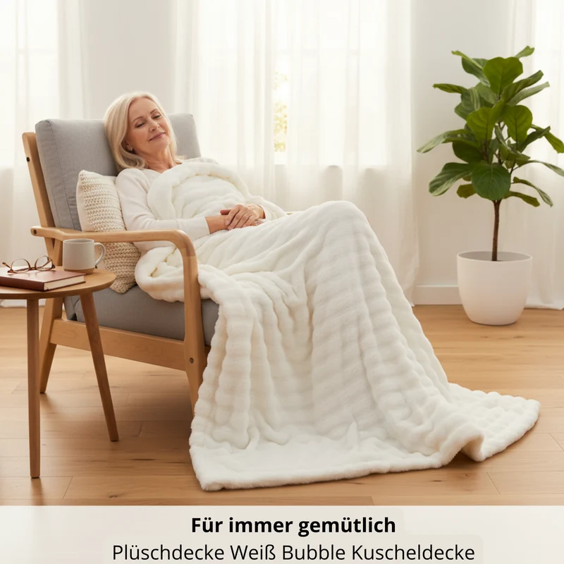 Plüschdecke weiß, bubble Kuscheldecke, warm,weich,waschbar
