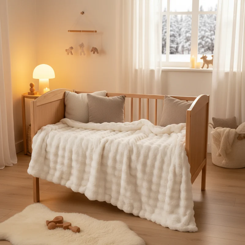 Plüschdecke weiß, bubble Kuscheldecke, warm,weich,waschbar