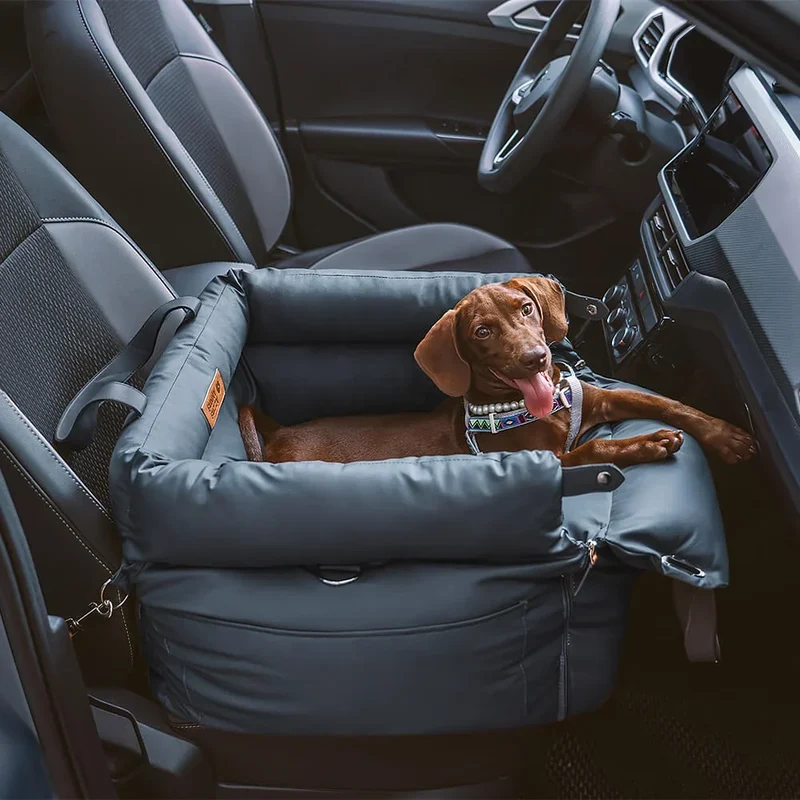Hunde-Autositz – gepolsterte Sitzschale aus Kunstleder mit Halteleine
