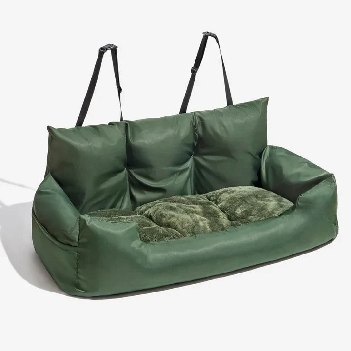 Hundebett fürs Auto – weiches Schaumpolster mit Haltegurten und waschbarem Bezug