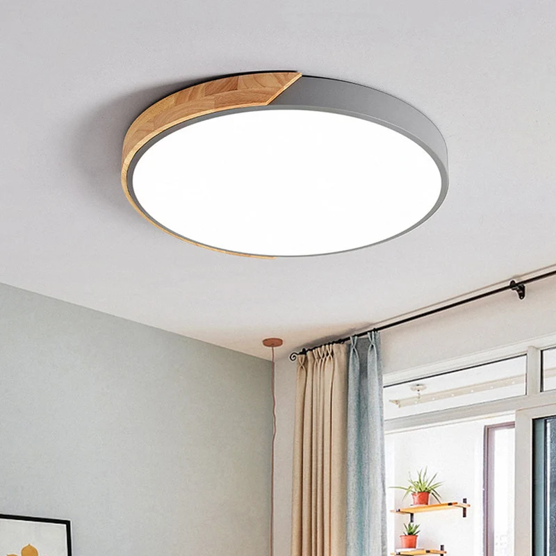 Minimalistische runde LED-Deckenleuchte mit Holzdekor – Modernes Design, dimmbar | Skanto