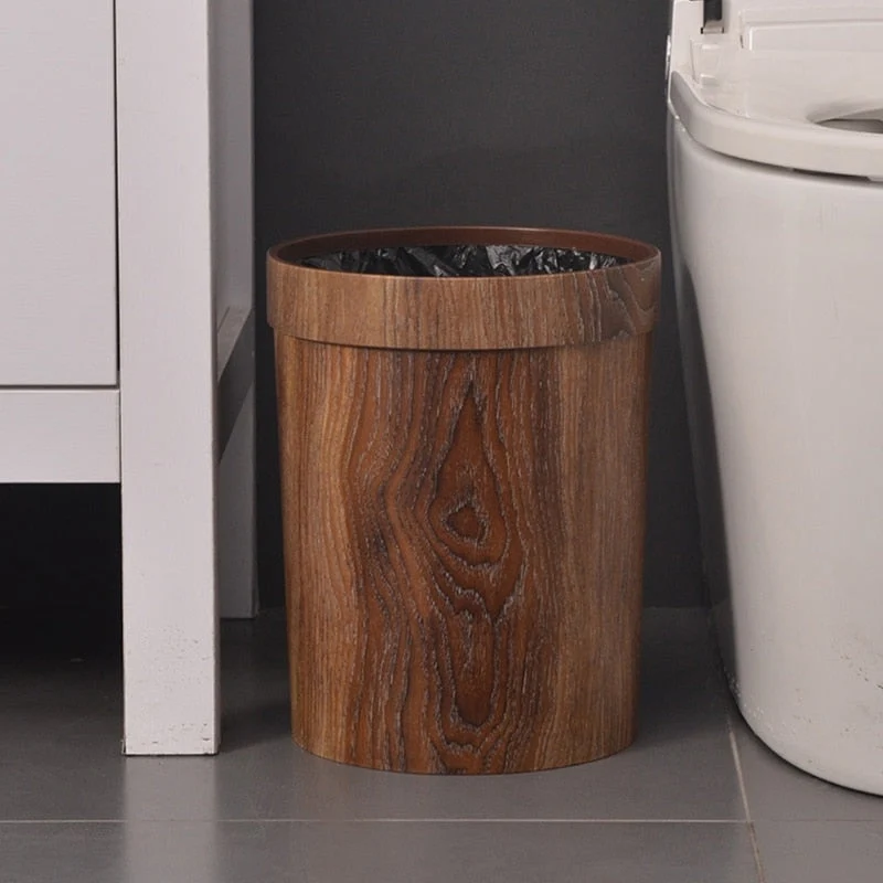 Eleganter Retro-Mülleimer in Holzmaserung | Skanto
