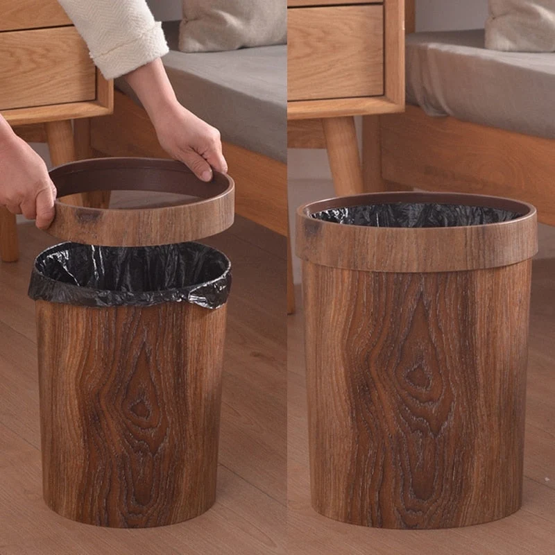 Eleganter Retro-Mülleimer in Holzmaserung | Skanto