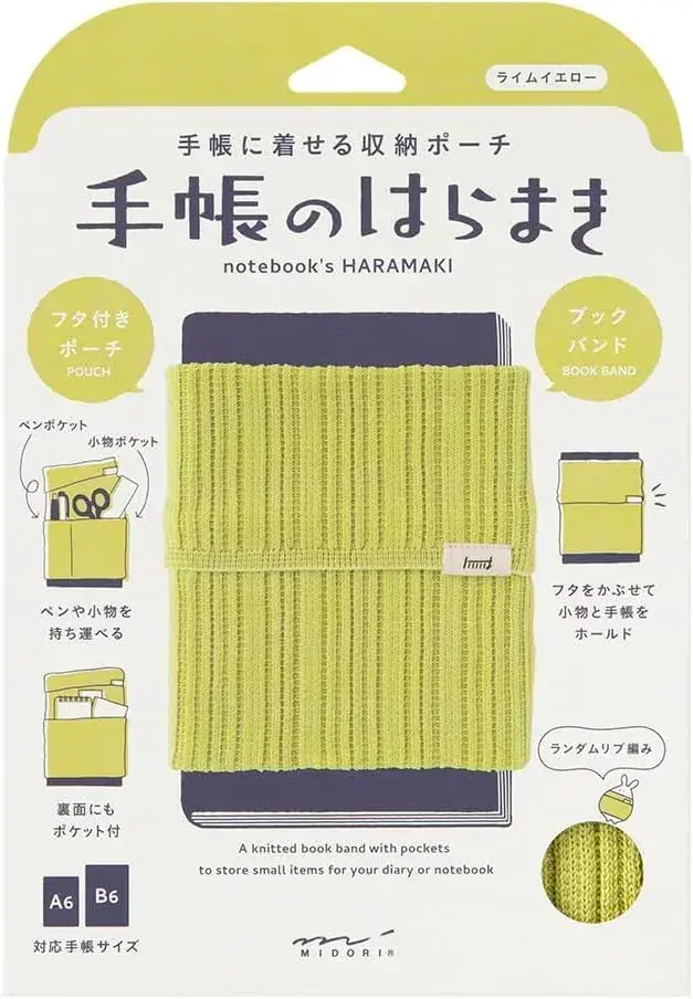 Midori Bookband Notebook Flapper for A6-B6, Green Two Pockets