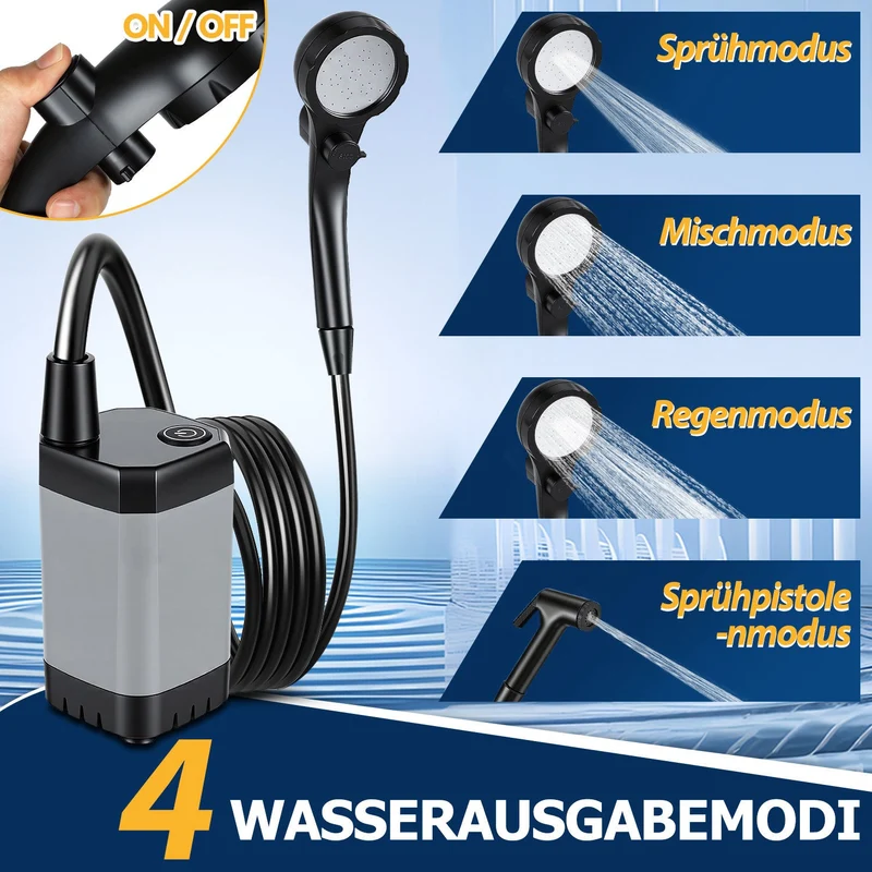 Tragbare Campingdusche batteriebetrieben Outdoor-Dusche mit 20L faltbarem Eimer | Skanto