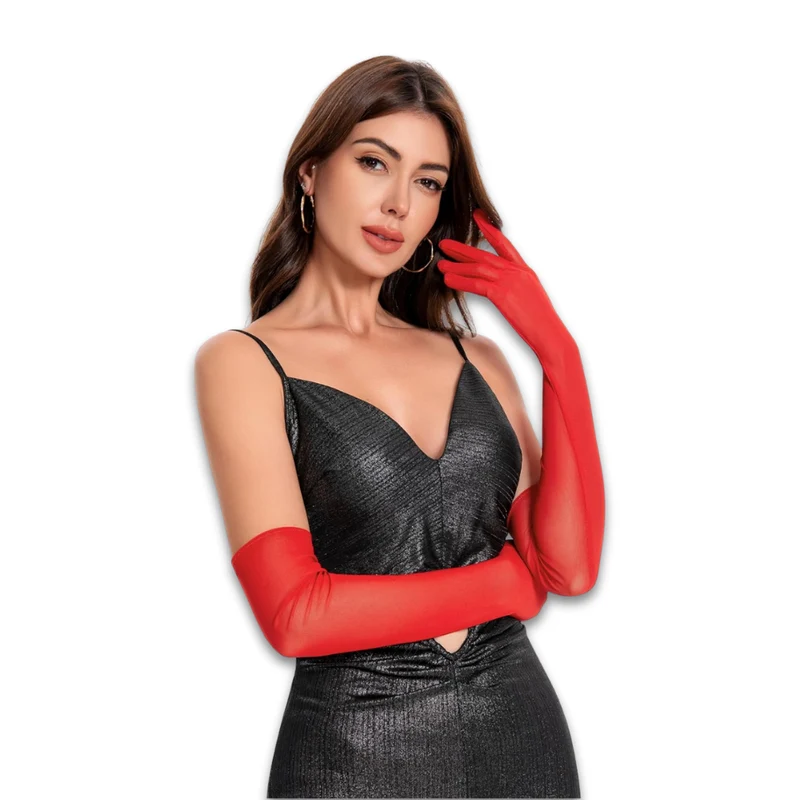 Skanto | Satin-Opernhandschuhe für Damen, ellenbogenlang, Kostüm