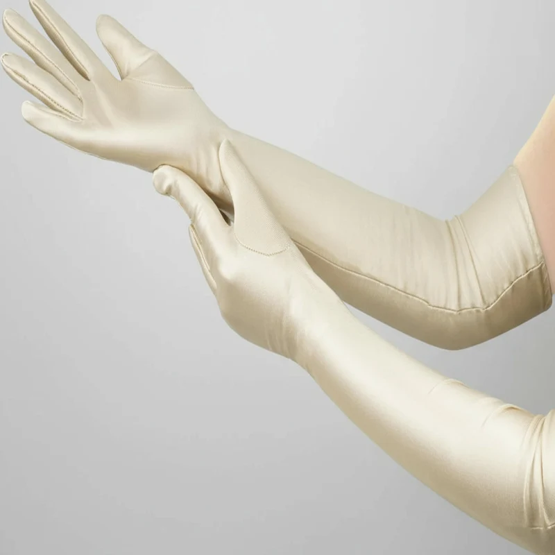 Skanto | Satin-Opernhandschuhe für Damen, ellenbogenlang, Kostüm