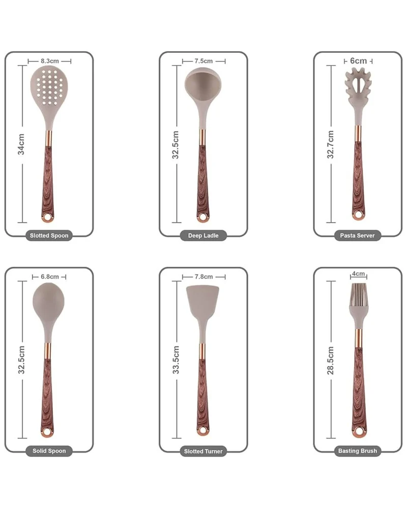 Skanto | Elegantes Silikon-Utensilien-Set mit Holz-Design-Griffen