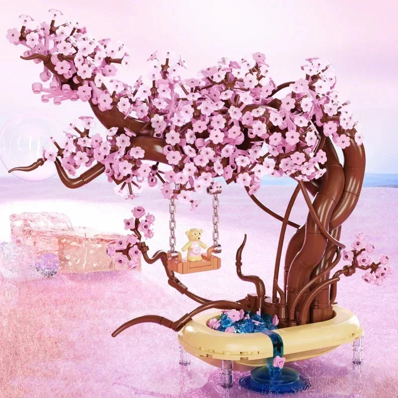 Skanto | Romantische Sakura Bär Schaukelbaum Mikro-Bausteine