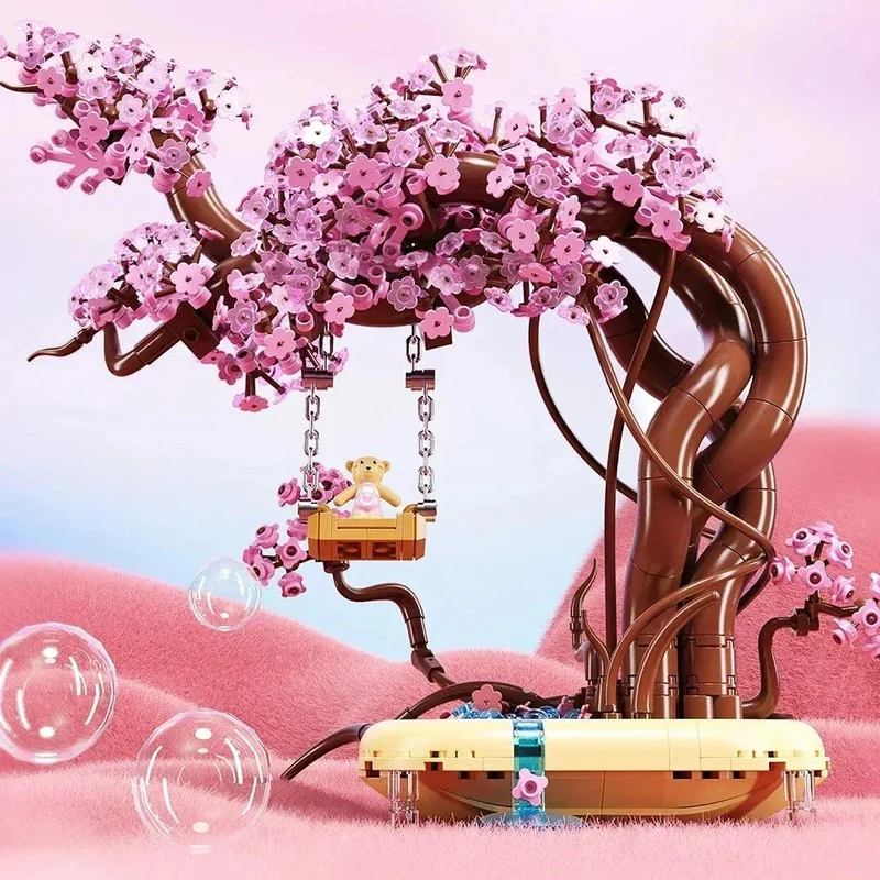 Skanto | Romantische Sakura Bär Schaukelbaum Mikro-Bausteine