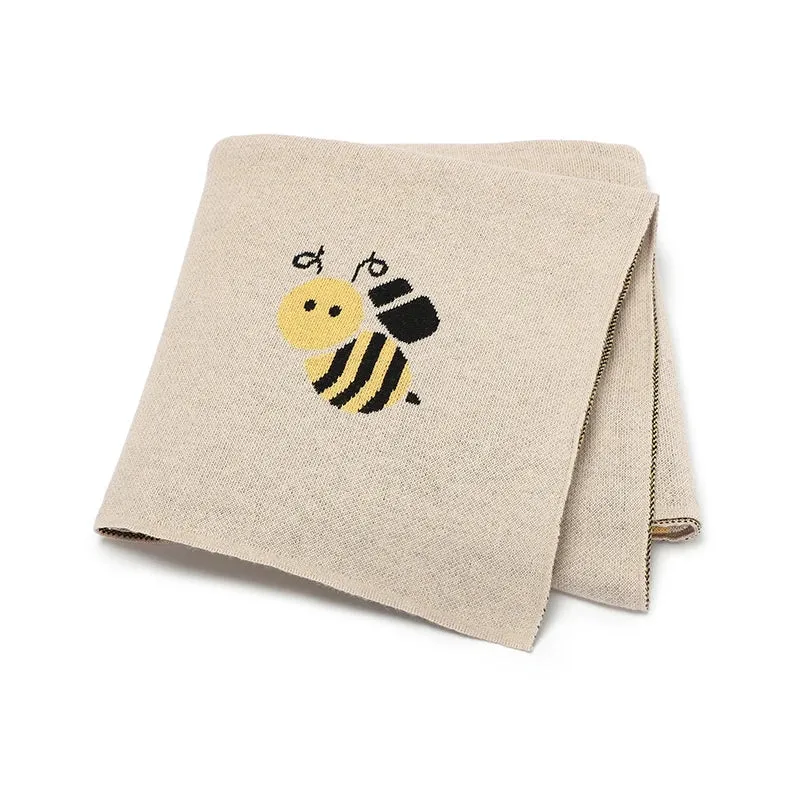 Gestrickte Babydecke Baumwolle mit Bienenmuster 90x70cm