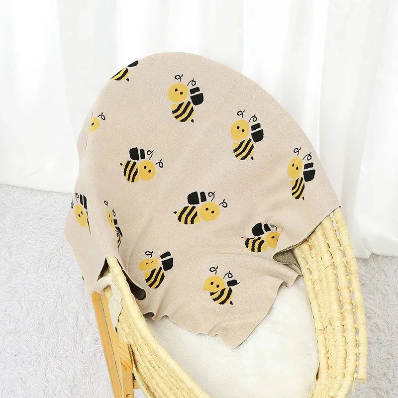 Gestrickte Babydecke Baumwolle mit Bienenmuster 90x70cm