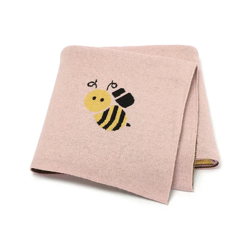 Gestrickte Babydecke Baumwolle mit Bienenmuster 90x70cm