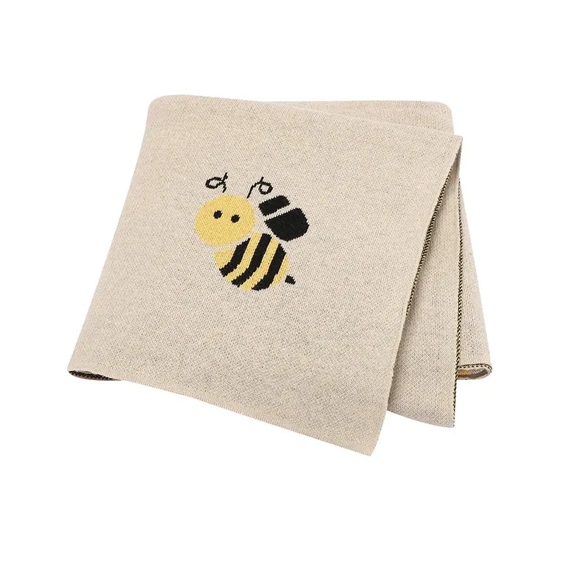 Gestrickte Babydecke Baumwolle mit Bienenmuster 90x70cm