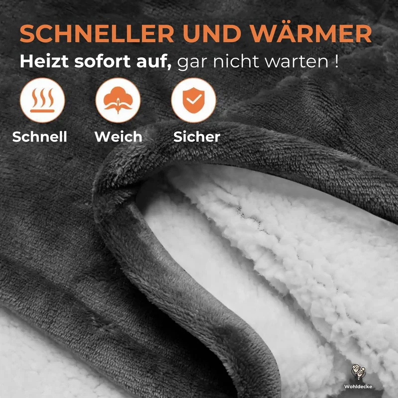 Elektrische Heizdecke 180×150cm – Baumwolle und Flanell - 6 Heizstufen, 10 Std. Timer & Schnellheizung