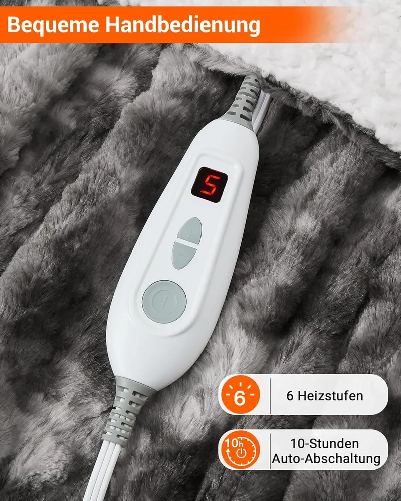 Elektrische Heizdecke 180×200cm – 6 Heizstufen, 10 Std. Timer & Schnellheizung