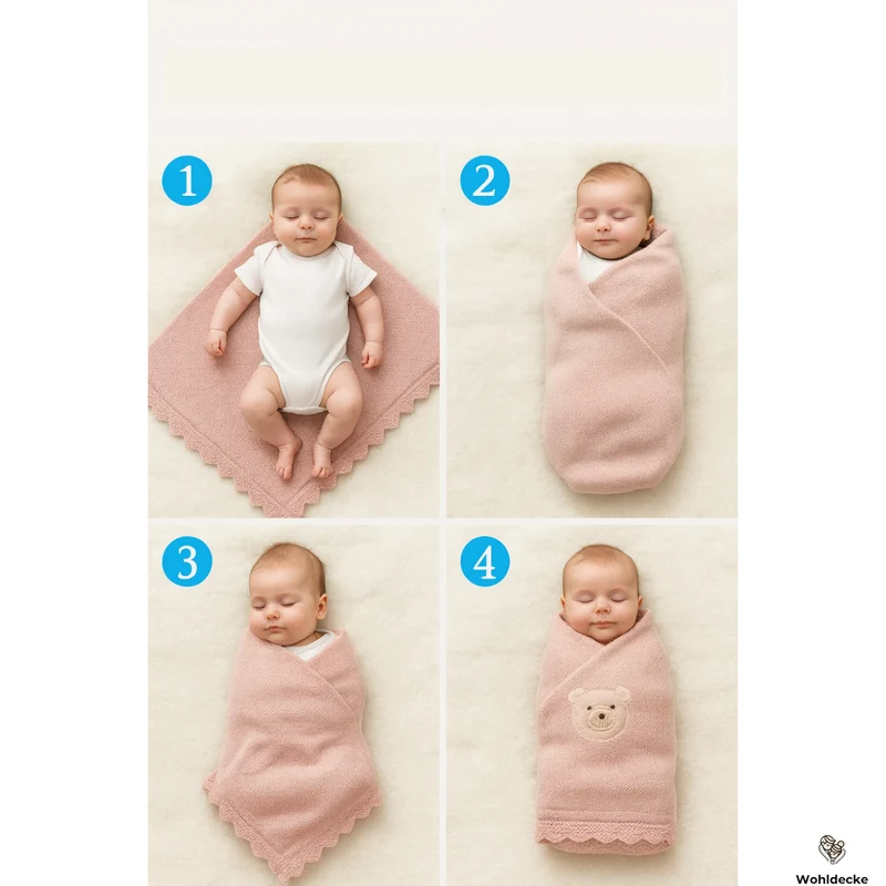 Babydecke Baumwolle 100% – Süßes Bär-Muster - Strickdecke für Neugeborene