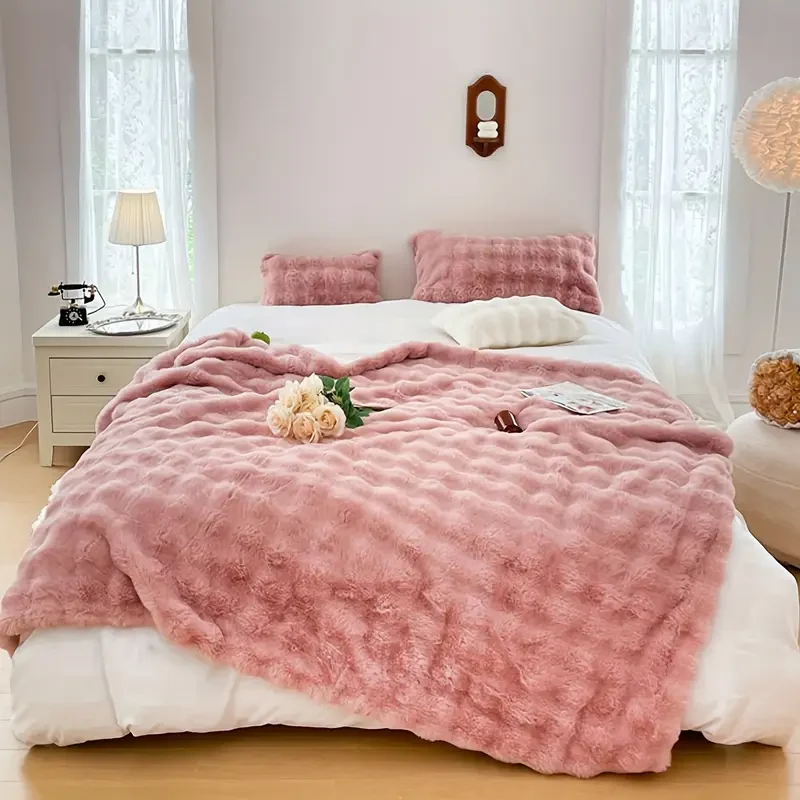 Plüschdecke rosa, bubble Kuscheldecke, ultraweich, waschbar