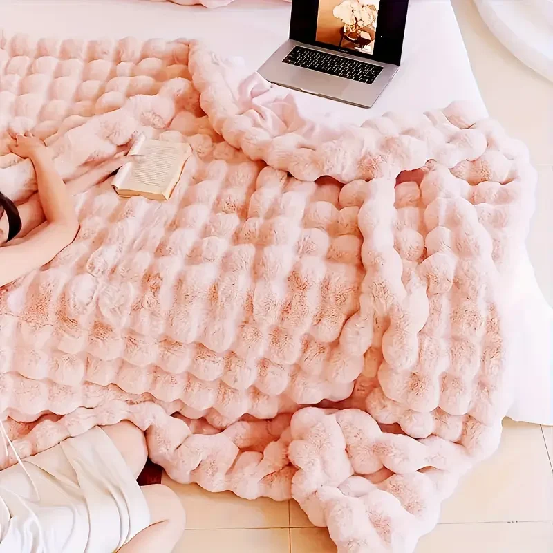 Plüschdecke rosa, bubble Kuscheldecke, ultraweich, waschbar