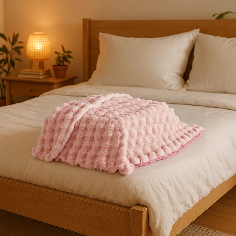 Plüschdecke rosa, bubble Kuscheldecke, ultraweich, waschbar