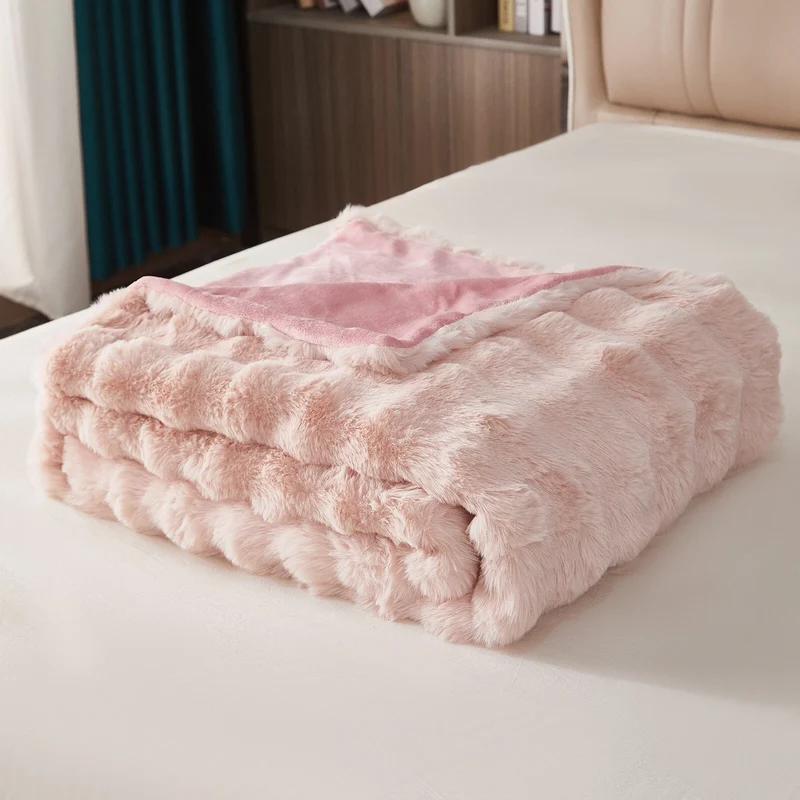 Plüschdecke rosa, bubble Kuscheldecke, ultraweich, waschbar