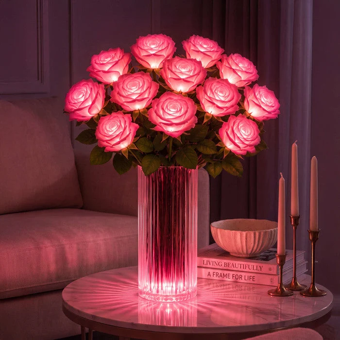 Leuchtender Rosenstrauss – künstliche Rosen mit sanftem Licht ohne Wasser