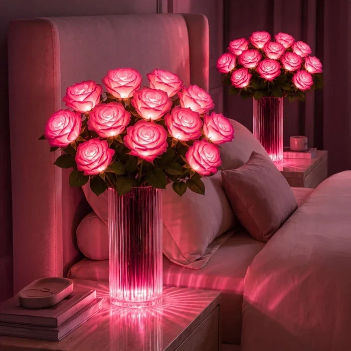 Leuchtender Rosenstrauss – künstliche Rosen mit sanftem Licht ohne Wasser