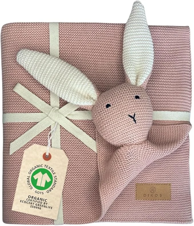 DIKOS 2-in-1 Babydecke & Kuscheltuch -Hase - Bio-Baumwolle (GOTS & OEKO TEX) - 100 x 75 cm
