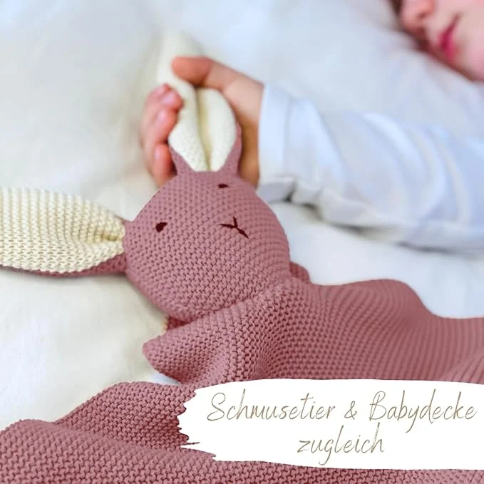 DIKOS 2-in-1 Babydecke & Kuscheltuch -Hase - Bio-Baumwolle (GOTS & OEKO TEX) - 100 x 75 cm