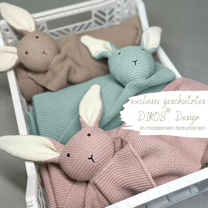 DIKOS 2-in-1 Babydecke & Kuscheltuch -Hase - Bio-Baumwolle (GOTS & OEKO TEX) - 100 x 75 cm