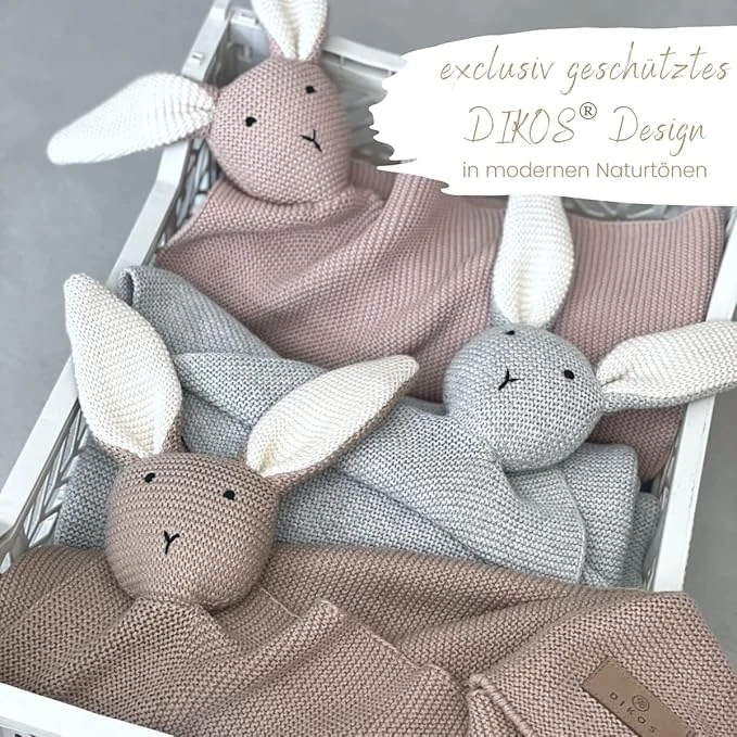 DIKOS 2-in-1 Babydecke & Kuscheltuch -Hase - Bio-Baumwolle (GOTS & OEKO TEX) - 100 x 75 cm
