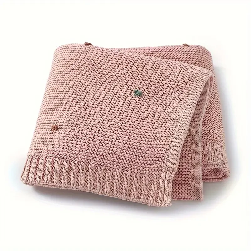 Wohldecke® - Handgefertigte Strickdecke Baby Baumwolle- Babydecke mit Pompons