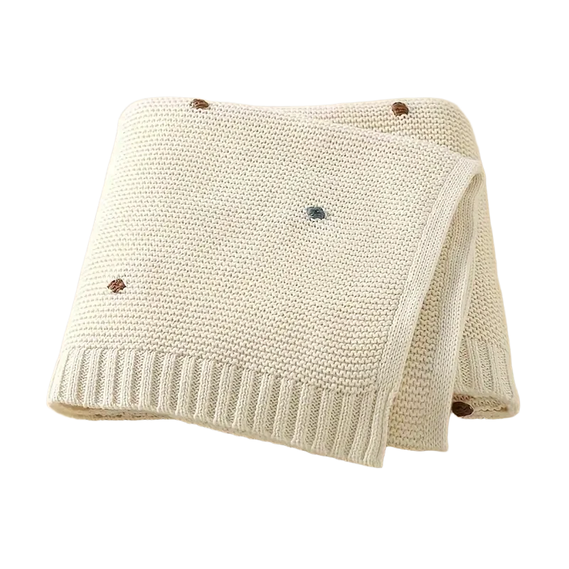 Wohldecke® - Handgefertigte Strickdecke Baby Baumwolle- Babydecke mit Pompons