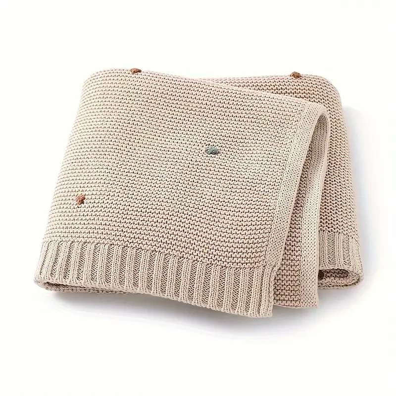 Wohldecke® - Handgefertigte Strickdecke Baby Baumwolle- Babydecke mit Pompons