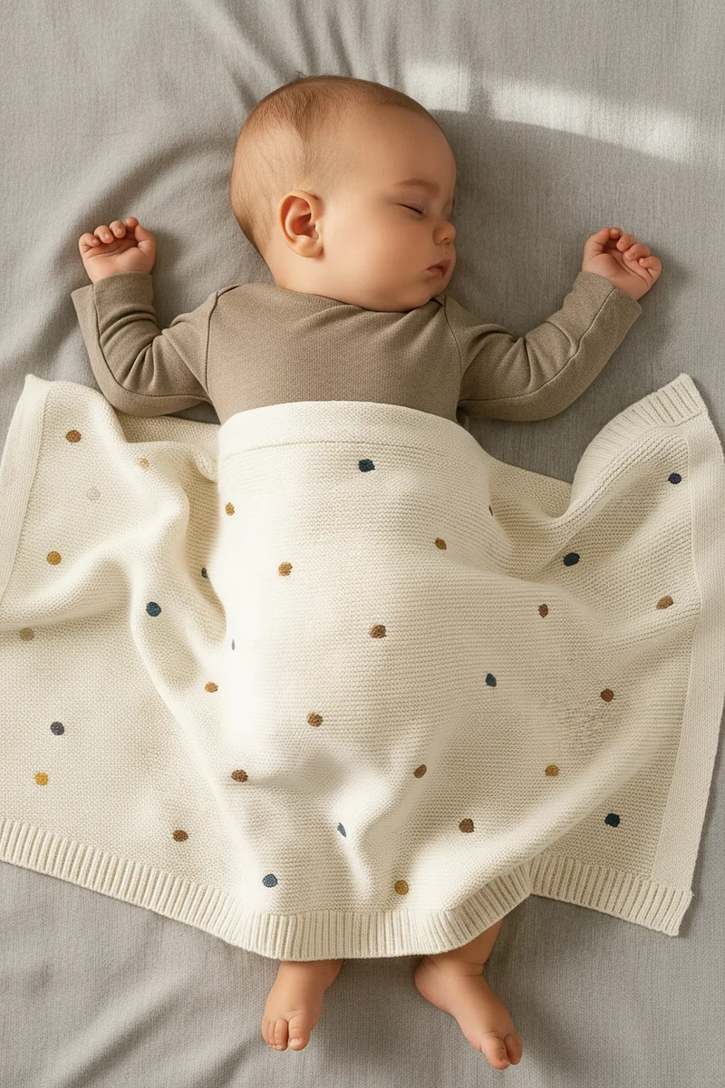 Wohldecke® - Handgefertigte Strickdecke Baby Baumwolle- Babydecke mit Pompons