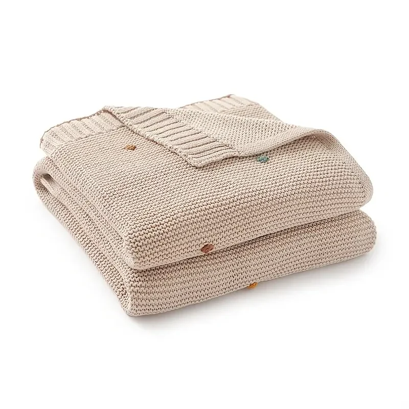 Wohldecke® - Handgefertigte Strickdecke Baby Baumwolle- Babydecke mit Pompons