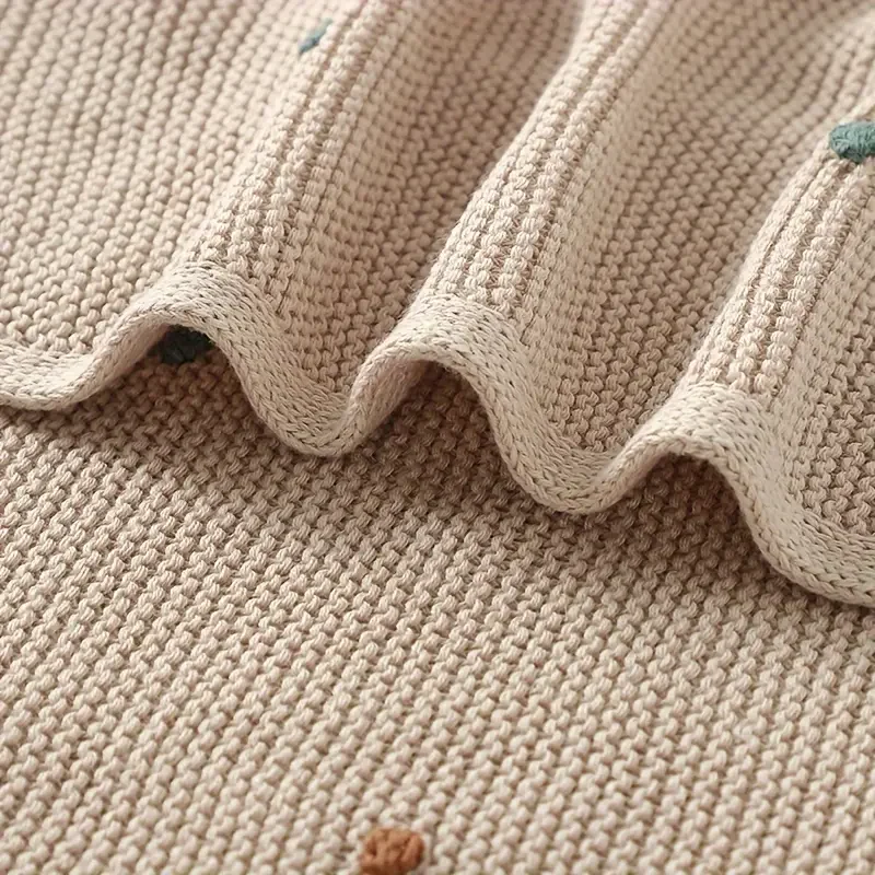 Wohldecke® - Handgefertigte Strickdecke Baby Baumwolle- Babydecke mit Pompons