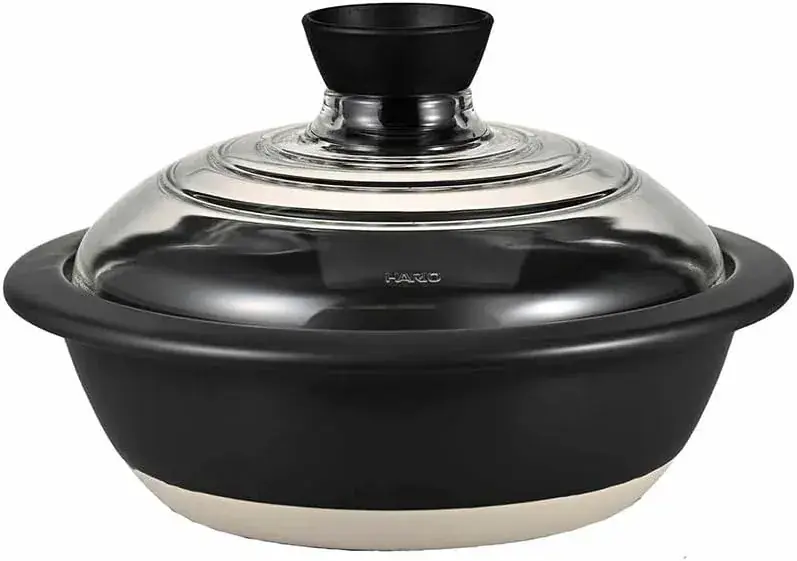 Hario Soil Pot 2L Glass Lid Black Ceramic Cooking Pot for Storing