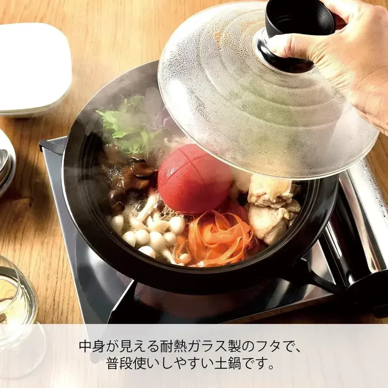 Hario Soil Pot 2L Glass Lid Black Ceramic Cooking Pot for Storing