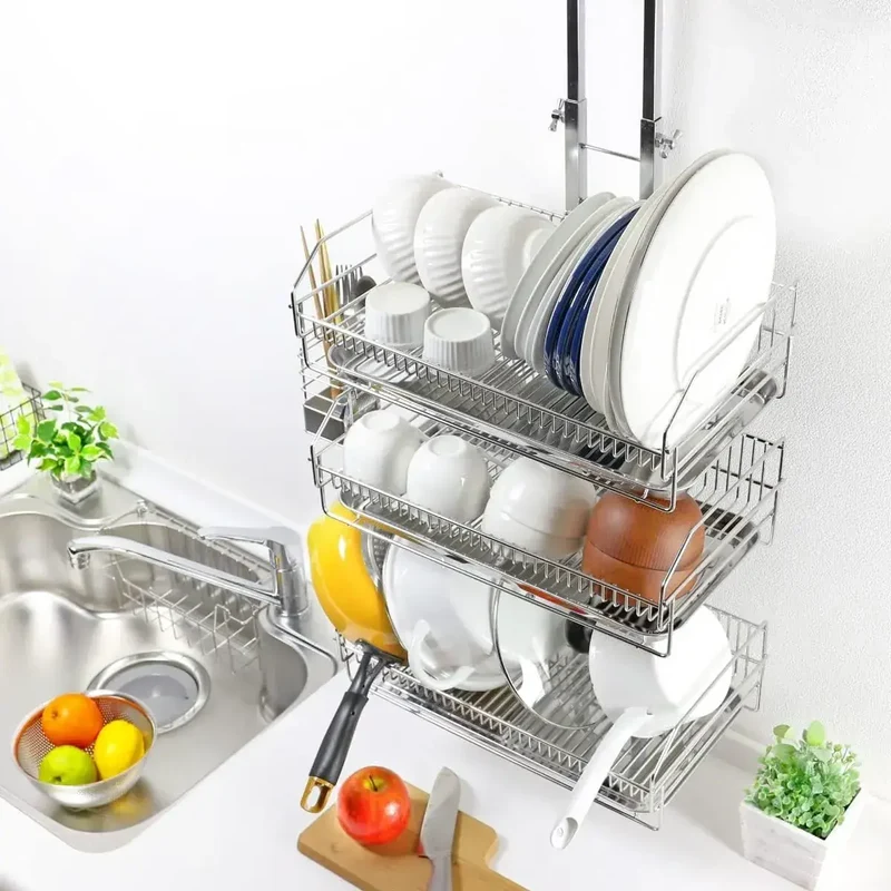 Kawaguchi Koki Push Fit Secure Over Sink Drainer Rack 3-Tier