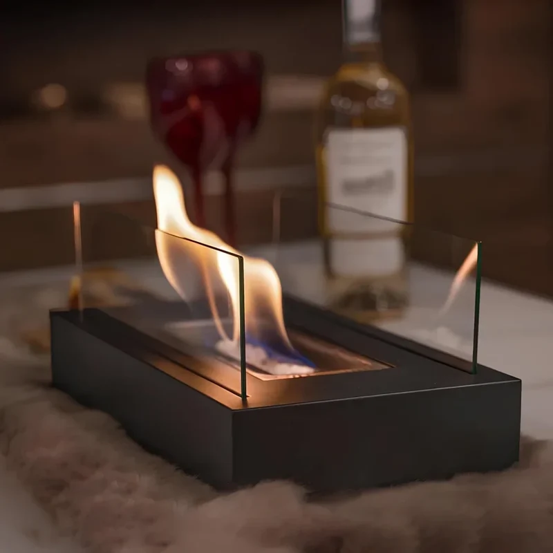 Tischfeuer – Brennkammer für Ethanol hinter Glas, 35 cm breit