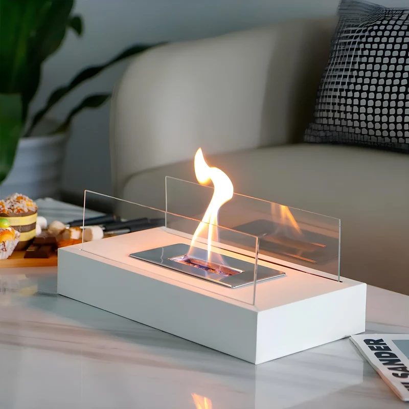 Tischfeuer – Brennkammer für Ethanol hinter Glas, 35 cm breit