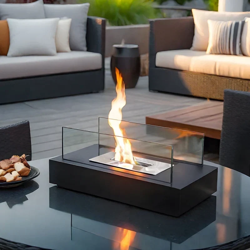Tischfeuer – Brennkammer für Ethanol hinter Glas, 35 cm breit